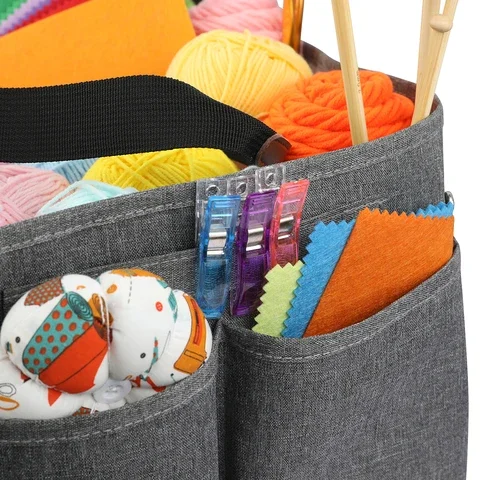 

New Waterproof Yarn Storage Bag Gray Color Crochet Hooks Knitting Bags Rectangular Sewing Accessories Bags Gift Bag For Women