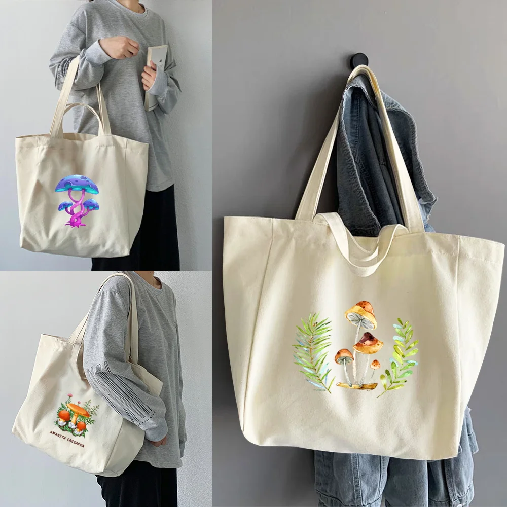 Ladies Shoppers Handbags Large Capacity School Trend Canvas Tote Shopping Bags Foldable Mushroom Series Pattern Shoulder Bags
Ladies Shoppers Handbags Large Capacity School Trend Canvas Tote Shopping Bags Foldable Mushroom Series Pattern Shoulder Bags