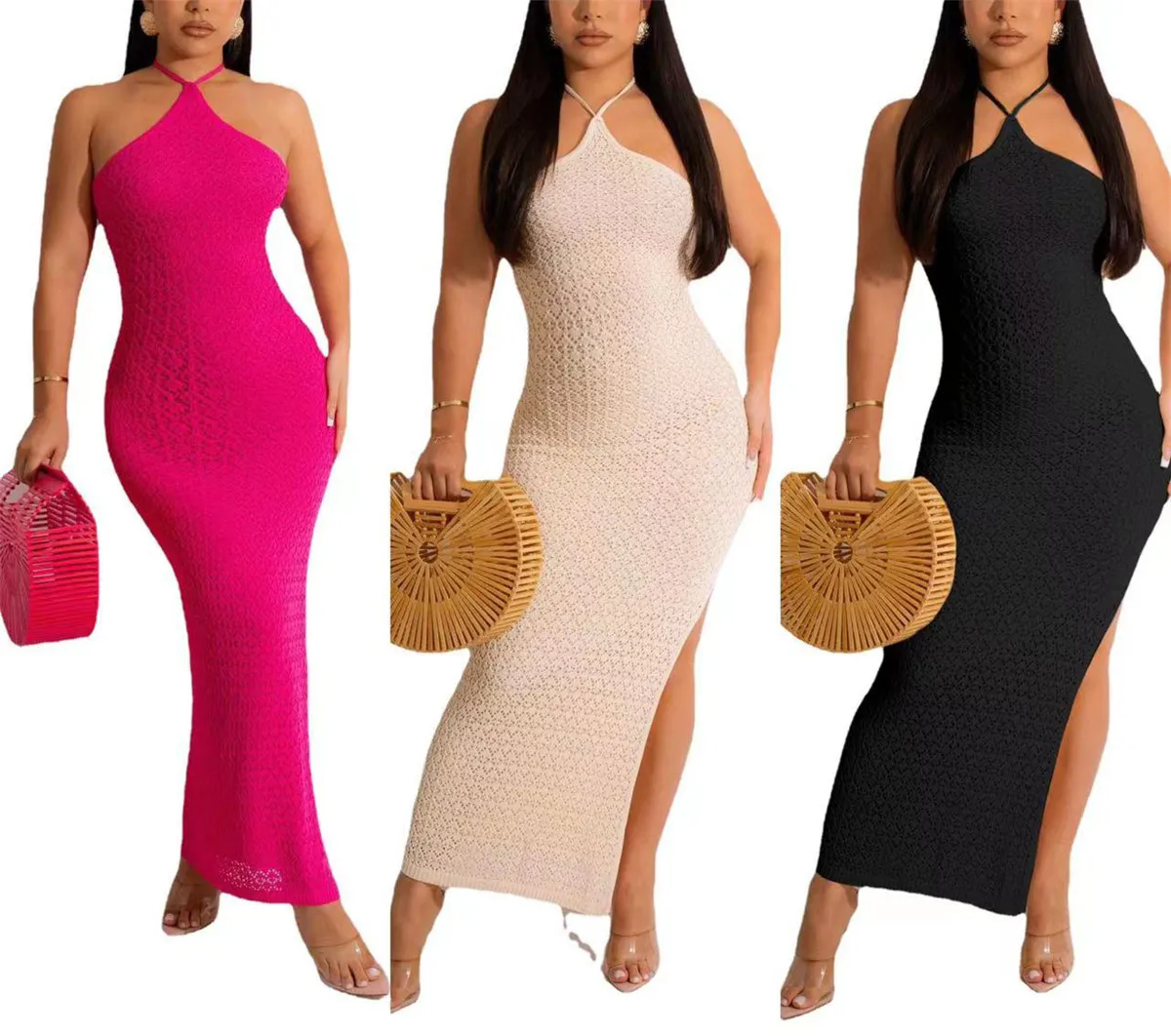 2023 New arrival sleeveless temperament split knit dress hollowed out hanging neck strap sexy open back
2023 New arrival sleeveless temperament split knit dress hollowed out hanging neck strap sexy open back