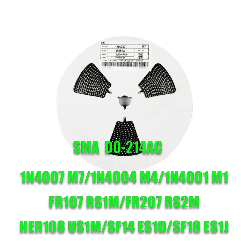 2000PCS SMA Rectifier diode 1N4001 M1 1N4004 M4 1N4007 M7 FR107 RS1M FR207 RS2M HER108 US1M SF18 ES1J SF14 ES1D DO-214AC
2000PCS SMA Rectifier diode 1N4001 M1 1N4004 M4 1N4007 M7 FR107 RS1M FR207 RS2M HER108 US1M SF18 ES1J SF14 ES1D DO-214AC