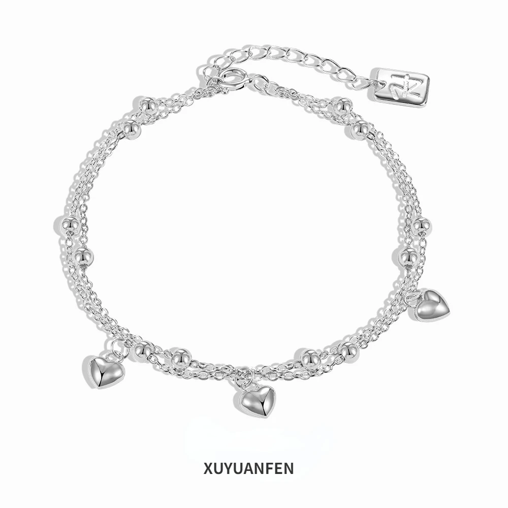 

XUYUANFEN, A Popular Japanese and Korean S925 Sterling Silver Bracelet for Women Wearing A Layered Heart Tag Design Fashionable