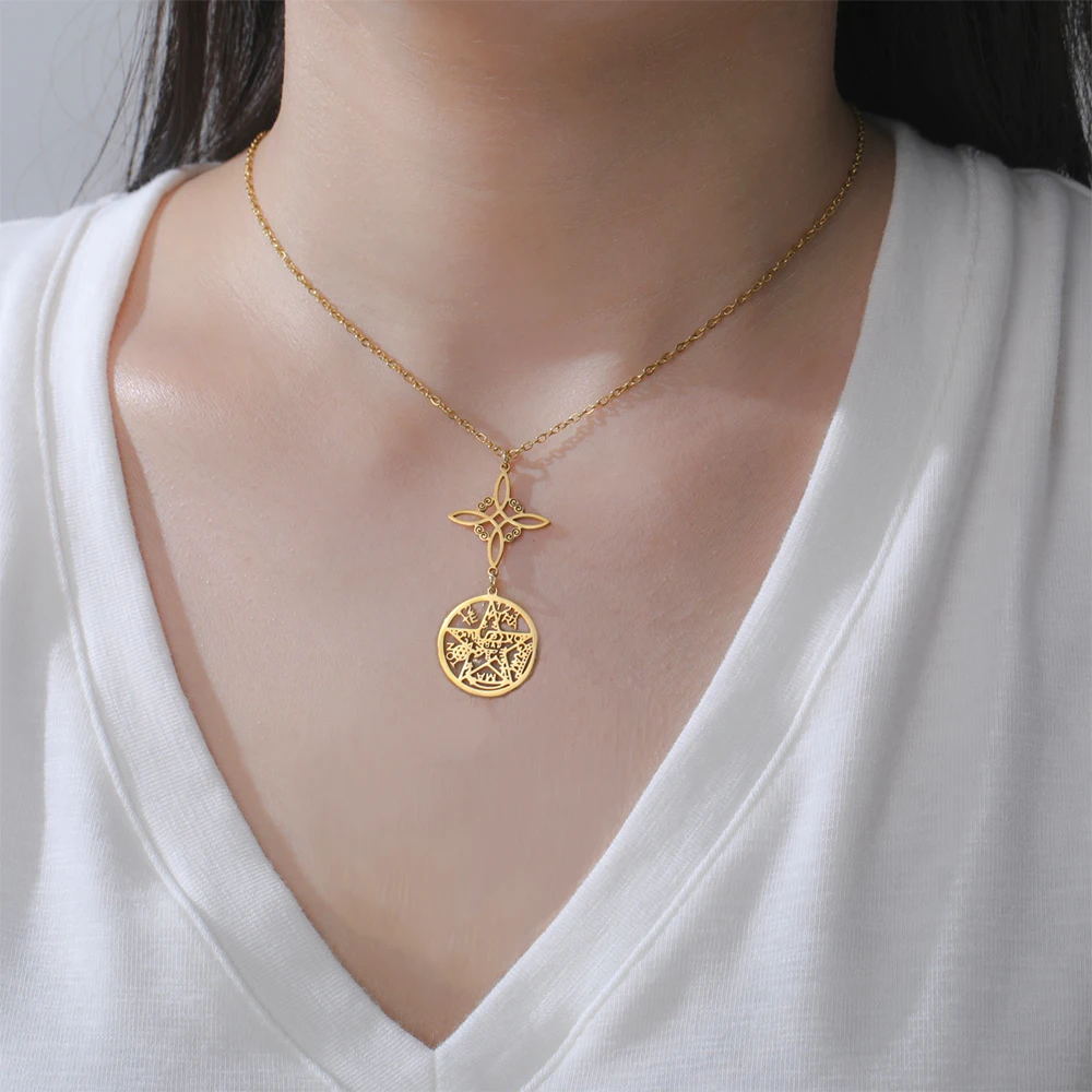 Double Amulet Protection Necklace witch Knot Pentagram Tetragrámaton Stainless Steel Protection Jewelry 1 Mallzona S309365fb0bde4291a61c0bb451a223e8j Double Amulet Protection Necklace witch Knot Pentagram Tetragrámaton Stainless Steel Protection Jewelry Mallzona