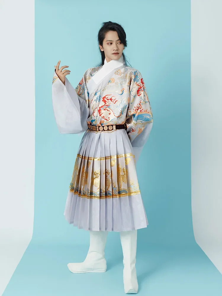 

Chinese Ming Qing Dynasty Hanfu Tang Suit Men's And Women's Weaving Gold Cloud Spring And Autumn Swordsman Cosplay Costume