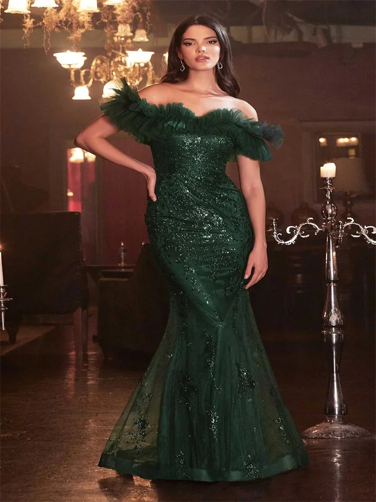 Mermaid / Trumpet Prom Evening Dress Elegant Off-The-Shoulder Sleeveless Ornament with Beads and Feathers Tulle Gown for Women 
Mermaid / Trumpet Prom Evening Dress Elegant Off-The-Shoulder Sleeveless Ornament with Beads and Feathers Tulle Gown for Women