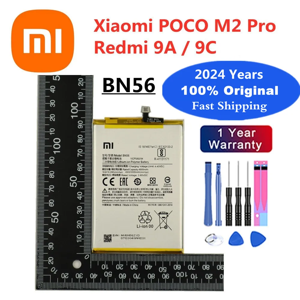 

2024 Years High Quality BN56 Original Battery For Xiaomi POCO M2 Pro M2Pro Redmi 9A 9C 5000mAh Phone Bateria Batteries + Tools