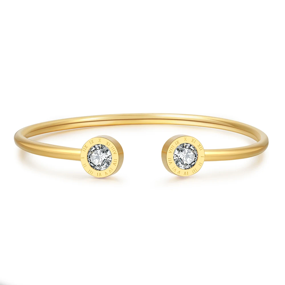 Fashion Women's Bangle Jewelry Roman Cubic Zircon Stainless Steel Open Cuff Bangle Bracelet Party Gift Bangle Wholesale
Fashion Women's Bangle Jewelry Roman Cubic Zircon Stainless Steel Open Cuff Bangle Bracelet Party Gift Bangle Wholesale