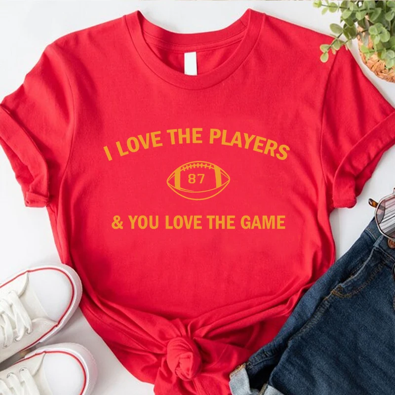

Женские футболки с принтом «Я люблю игроков», «Ты люблю игру», футболки с рисунком Тревиса кельсе, женские хлопковые повседневные футболки с коротким рукавом, одежда