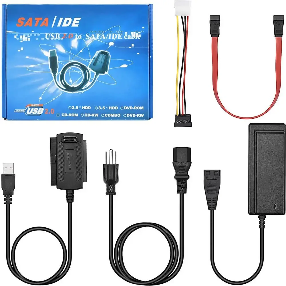 

Переходный кабель SATA-USB 2 SATA IDE, переходник PATA IDE-USB для 2,5 3,5 дюйма SSD HDD с адаптером переменного тока, Поддержка Windows MAC OS