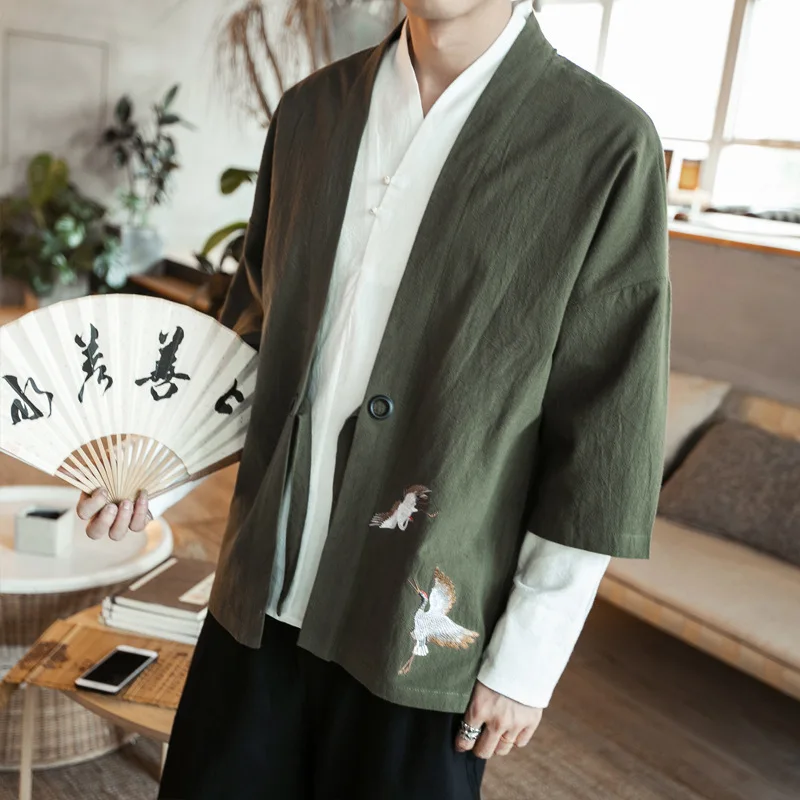 

Haori Kimono Harajuku Japanese Style Crane Embroidery Plus Size Men Samurai Costume Yukata Asian Clothes Cardigan Women Jacket