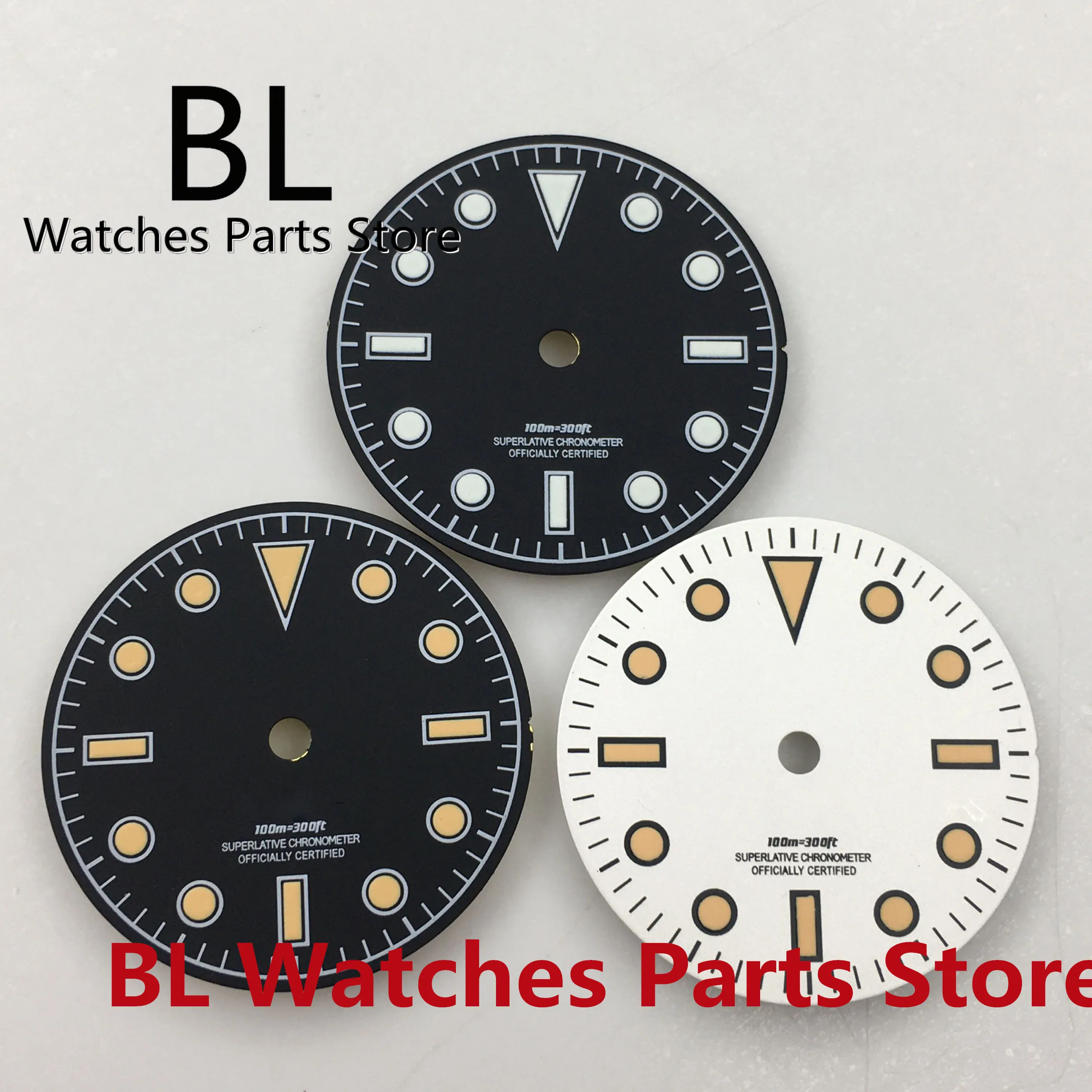 

BL 29mm Sterile Watch Dial White Black Orange Yellow Time Marks Green Luminous Fits NH35 NH36 Movements No Date Windows