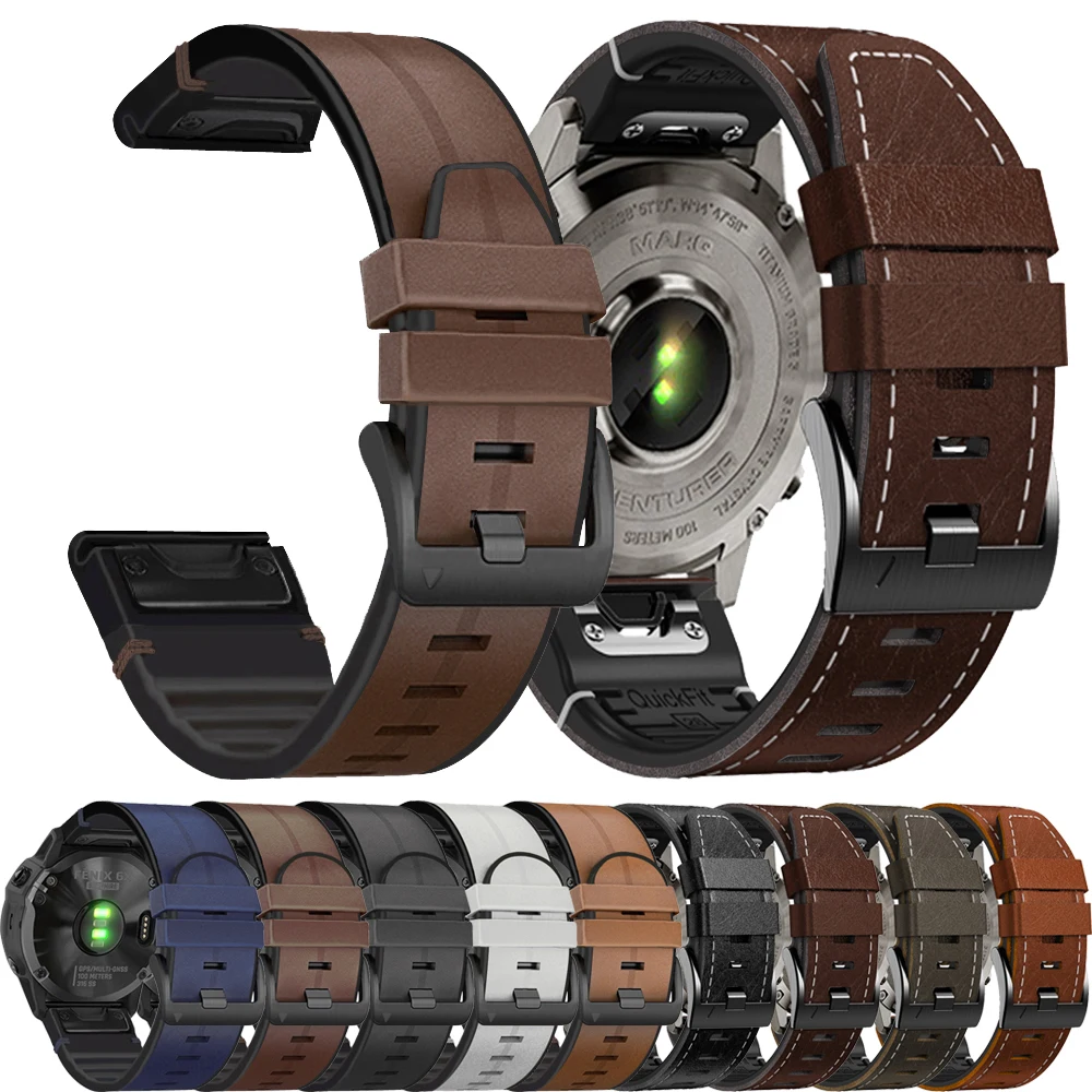 

For Garmin Fenix 7 7X 6 6X 5 Epix Gen 2 Forerunner 965 Approach S70 26 22mm Strap Quickfit Leather Silicone Wristband Bracelet