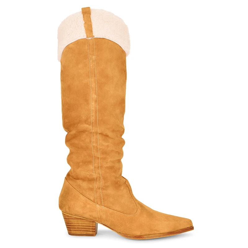 Leather Retro Fleece Western Cowboy Boots Pointed Head Square Heel Height Increase Skinny Plush Knight Boots Women's Boots 32&46
Leather Retro Fleece Western Cowboy Boots Pointed Head Square Heel Height Increase Skinny Plush Knight Boots Women's Boots 32&46