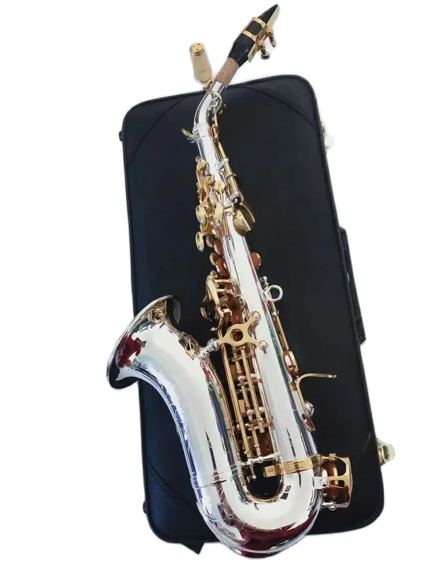 

KALUOLIN Sho SC-9937 Small Curved Neck Soprano Saxophone B Flat High Quality Brass Nickel Silver Plated Sax With Mouthpiece Cas
