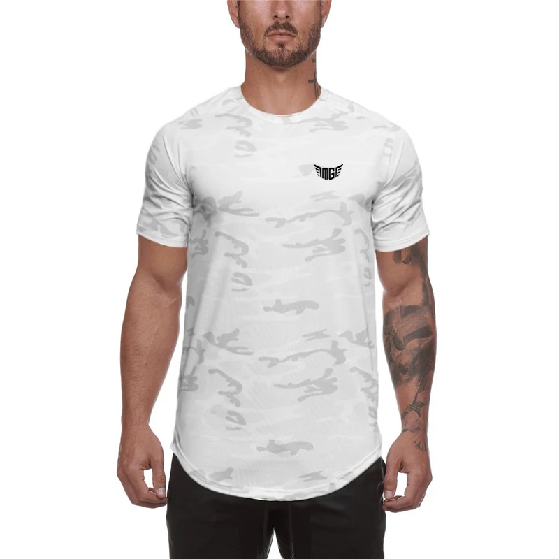

2023 Summer Fashion Camouflage Men Breathable Gym Bodybuilding Fitness Short Sleeve Quick Dry Cool Feeling Running Sport T-shirt