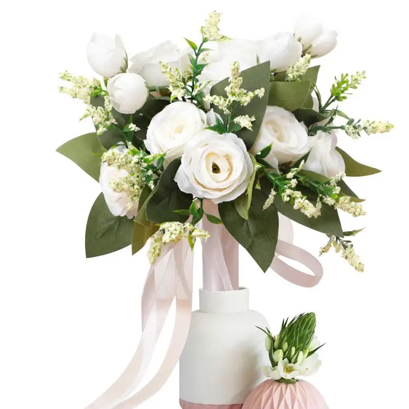 

Bridal Wedding Bouquet Western-Style White Rose Artificial Flowers White Flowers Artificial With Stems For Wedding Home Party