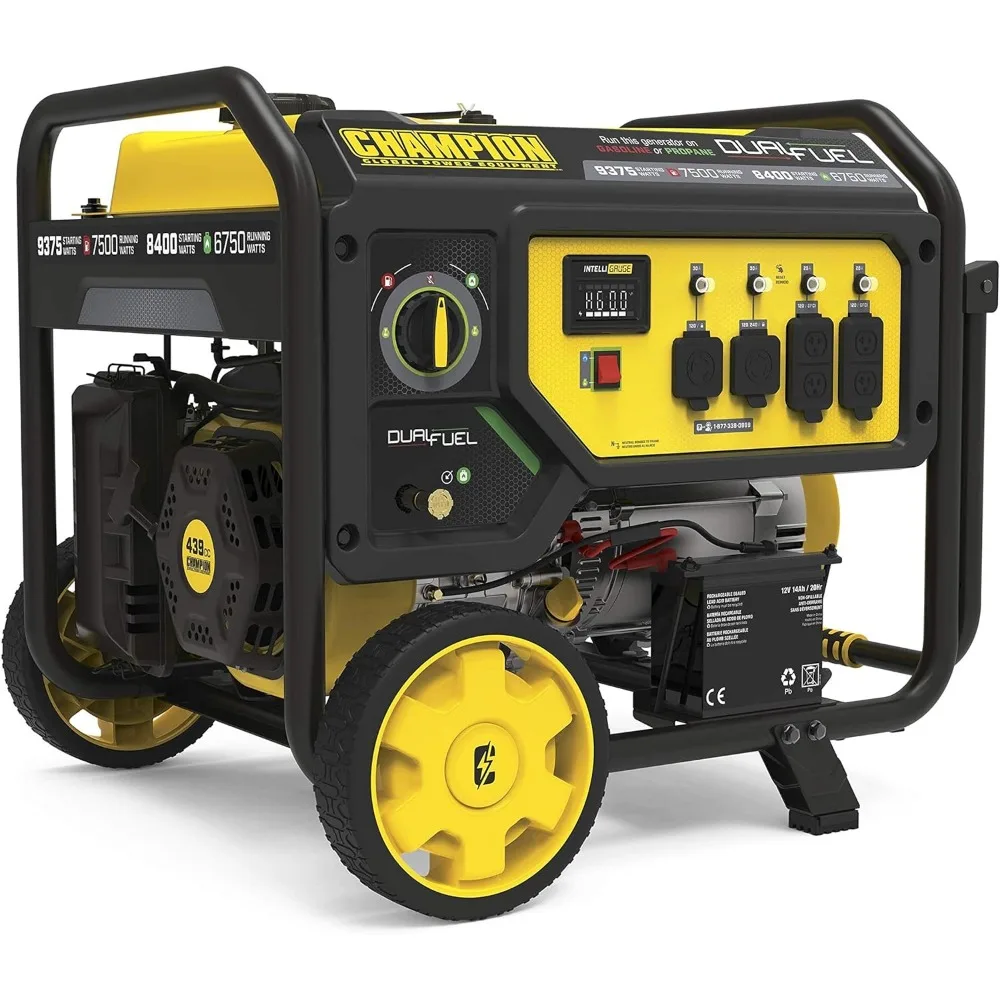 

Champion Power Equipment 9375/7500-Watt Dual Fuel Portable Generator, Electric Start, 100891 7500 watts 120 Volts