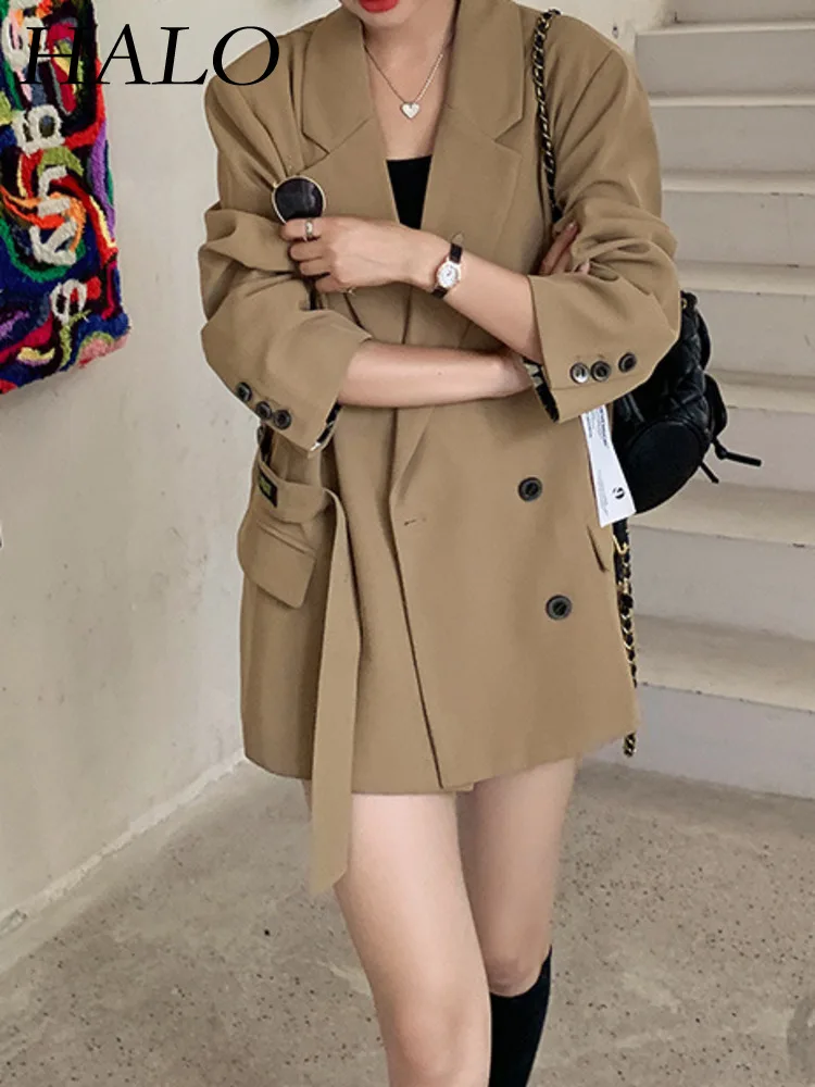 Женский двубортный жакет HALO, однотонный минималистичный модный костюм для отдыха, весна-осень 2024