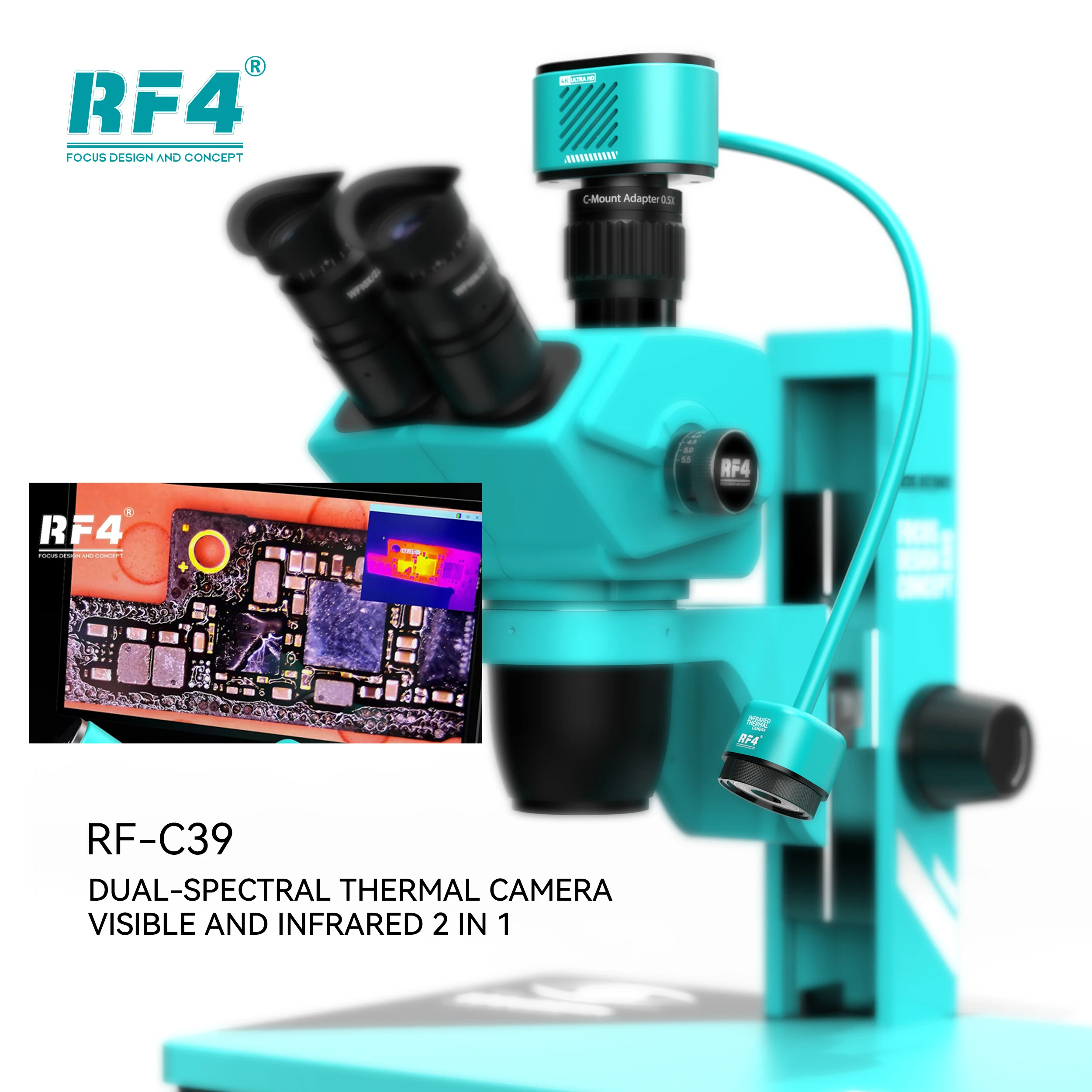 RF4 RF-C39 4K Camera Infrared Dual-Spectral Thermal Camera Short Circuit Tester Tools for Microscope PCB Board Fault Repair
RF4 RF-C39 4K Camera Infrared Dual-Spectral Thermal Camera Short Circuit Tester Tools for Microscope PCB Board Fault Repair