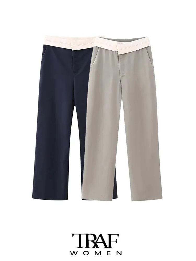 TRAF Women Fashion Side Pockets With Contrast Waistband Pants Vintage Mid Waist Zipper Fly Female Trousers Mujer
TRAF Women Fashion Side Pockets With Contrast Waistband Pants Vintage Mid Waist Zipper Fly Female Trousers Mujer