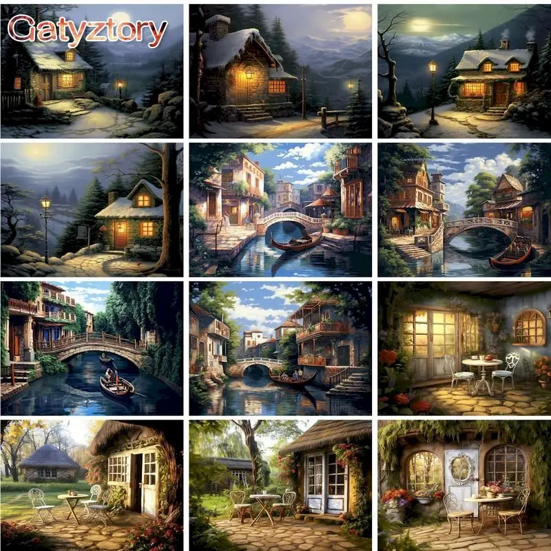 

GATYZTORY Frame Countryside Scenery DIY Painting By Numbers Handpainted Oil Painting On Canvas Home Decor Wall Art Picture Artwo