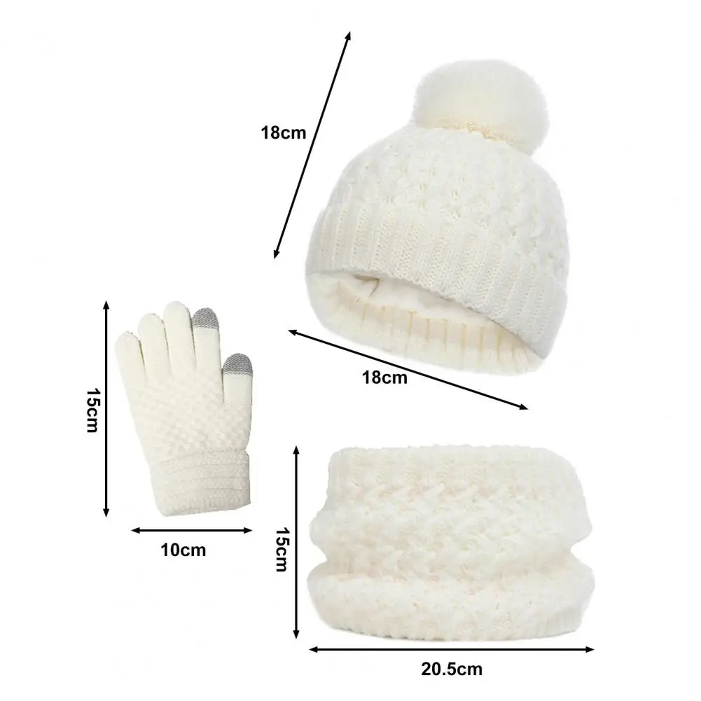 

Boys Girls Hat Scarf Gloves Set Cozy Winter Kids' Plush Ball Knit Beanie Hat Scarf Gloves Set with Fleece Lining Warm for Girls