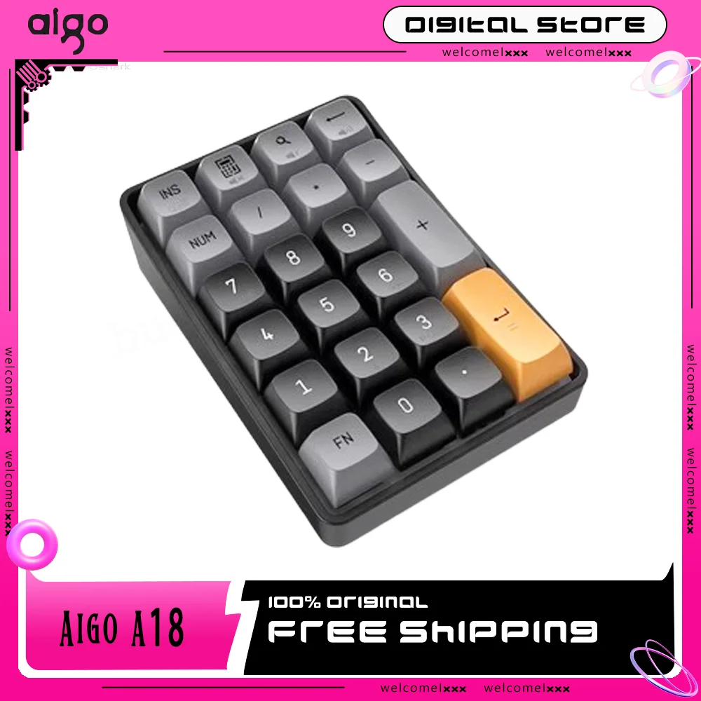 

Aigo A18 Number Keypad 2 Mode Mini Portable Pad 22keys Wireless Custom Keyboards 2.4g Yellow Switch For Laptop Numeric Keypads