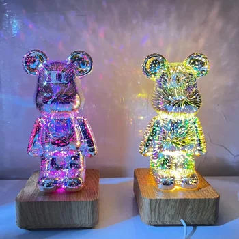 3D 불꽃놀이 곰 조각 LED 야간 조명, 침실 장식, RGB 프로젝터, 로맨틱한 선물, 7 색 주변 조명