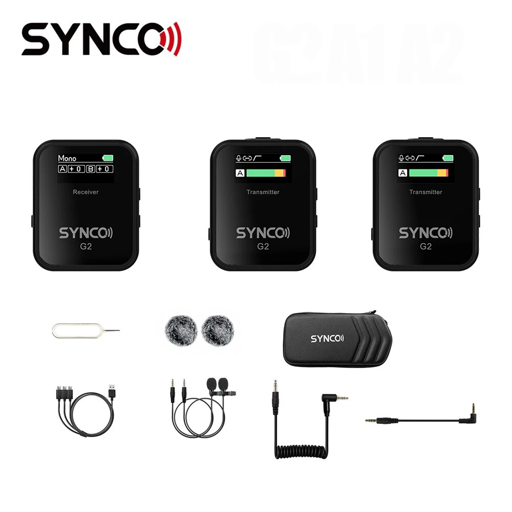 

SYNCO G2A1 G2A2 G2 A1 A2 Microphone Wireless Lavalier Microfone Mic System for Smartphone Table DSLR Camera Realtime Monitoring