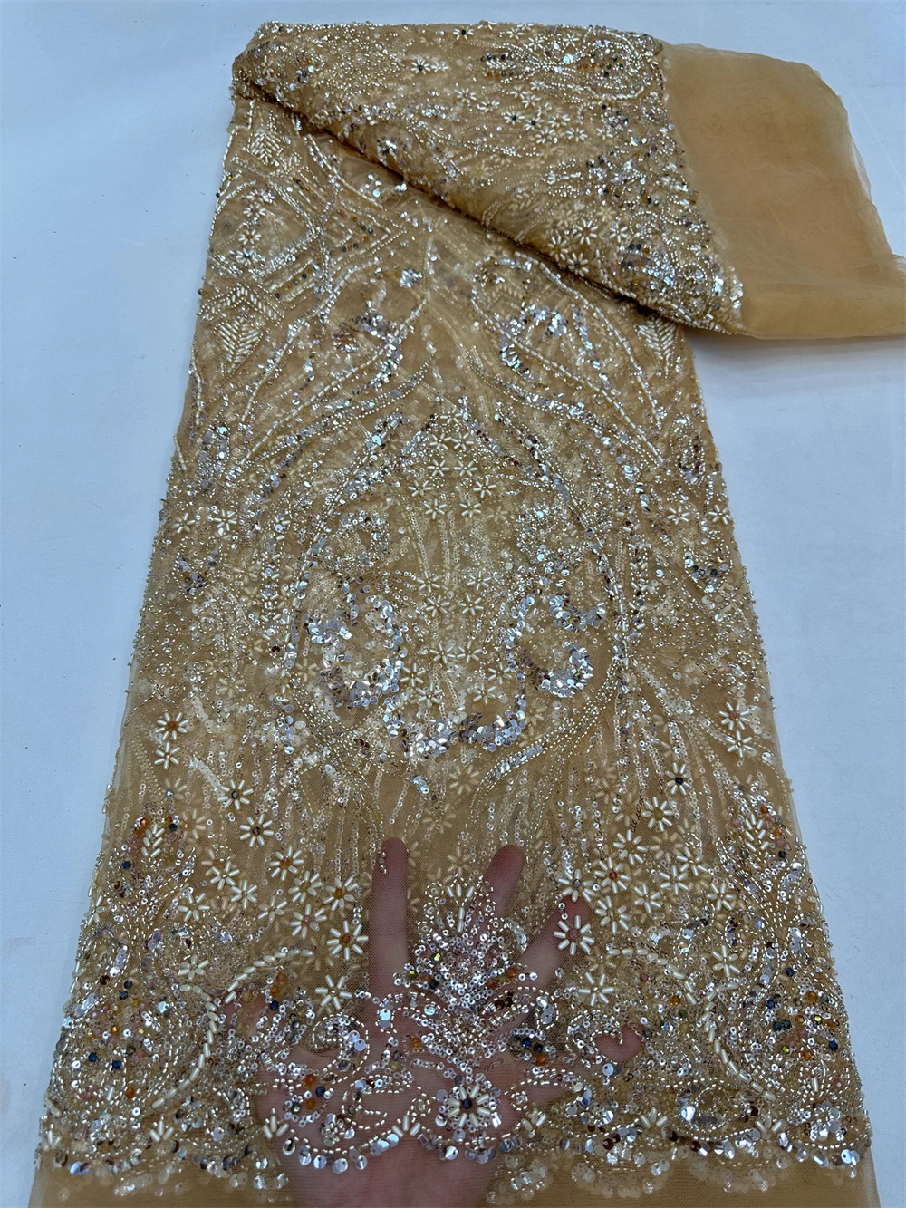Luxurious Nigerian Handmade Beads Lace Fabric 2024 High Quality Gold Beaded Embroidery African French Lace Fabric For Dresses
Luxurious Nigerian Handmade Beads Lace Fabric 2024 High Quality Gold Beaded Embroidery African French Lace Fabric For Dresses