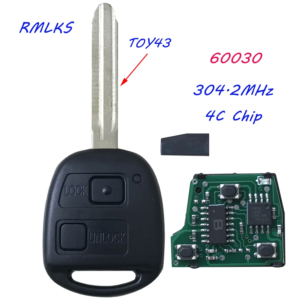 For Toyota Avensis Corolla Landcruiser RAV4 Tarago Replacement Remote Control Car Key Fob 304MHz 4C Chip P/N 60030
For Toyota Avensis Corolla Landcruiser RAV4 Tarago Replacement Remote Control Car Key Fob 304MHz 4C Chip P/N 60030