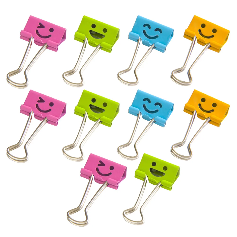 

10PCS Smile Face Design Metal Binder Clips Paper Clamp Clips Dovetail Design Clamps for School Office (Random Color) - Small