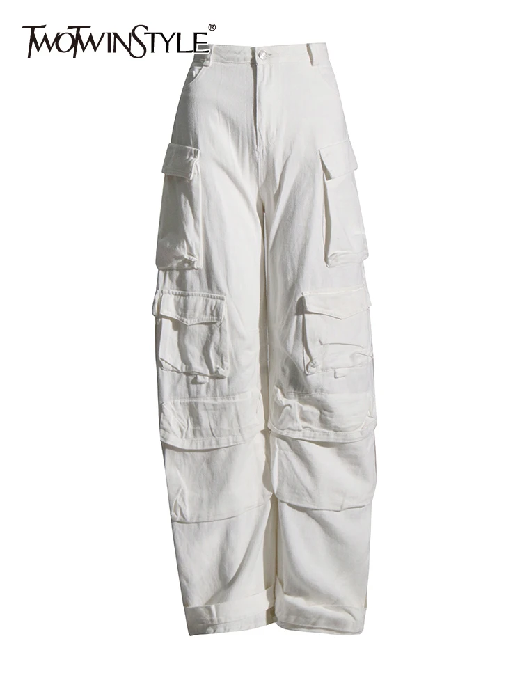 TWOTWINSTYLE Solid Streetwear Pants For Women High Waist Full Length Patchwork Pockets Cargo Wide Leg Pant Female Fashion 2023 
TWOTWINSTYLE Solid Streetwear Pants For Women High Waist Full Length Patchwork Pockets Cargo Wide Leg Pant Female Fashion 2023