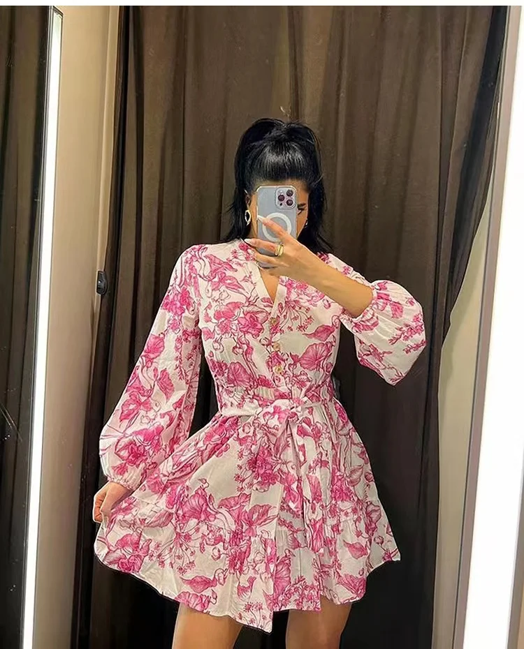 BMZRLJY Retro Waist Closed V-neck Slimming Lantern Long Sleeve With Belt Flower Print Poplin Short Dress Sweet Foreign Style
BMZRLJY Retro Waist Closed V-neck Slimming Lantern Long Sleeve With Belt Flower Print Poplin Short Dress Sweet Foreign Style