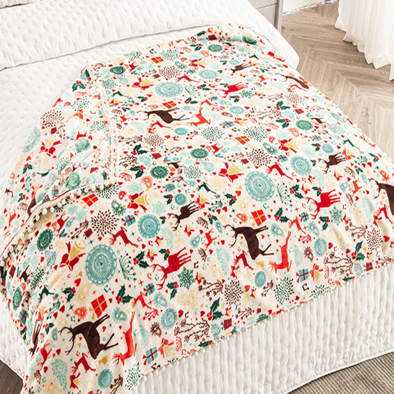 

Christmas Flannel Blanket Double-sided Printing With Ball Sofa Bed Winter Blanket Office Shawl Warm Soft Sheet Sheet Bedspread