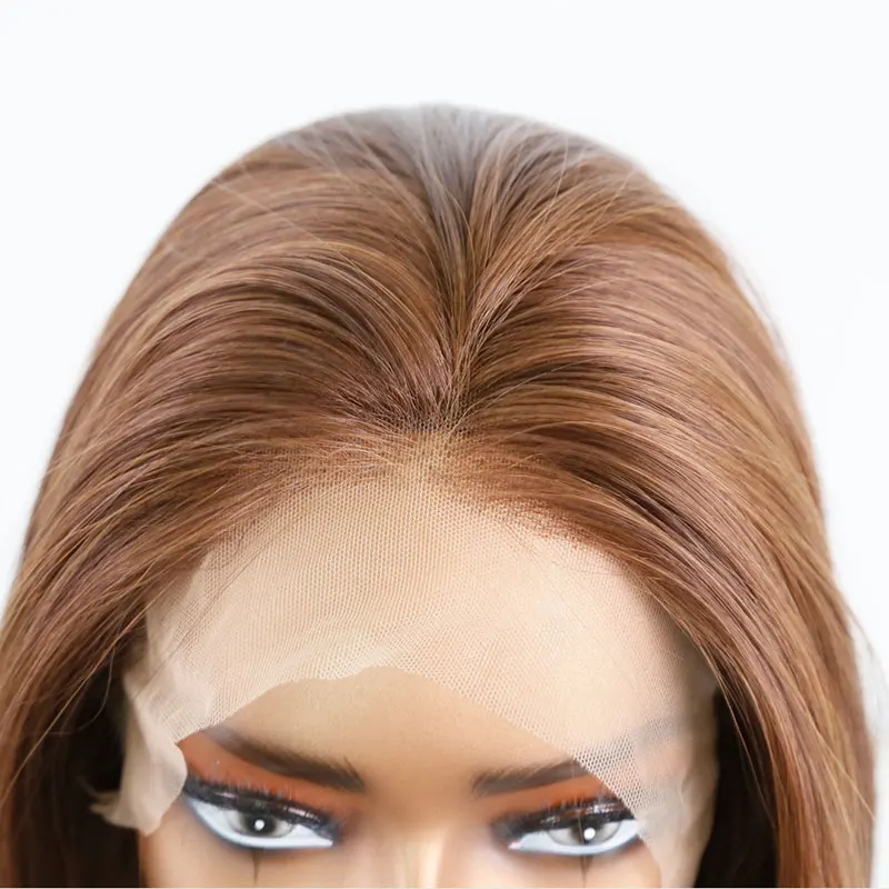 

Auburn Brown Synthetic Hair Lace Front Wig Straight High Quality Heat Resistant Fiber Preplucked Natural Hairline For Women Wigs