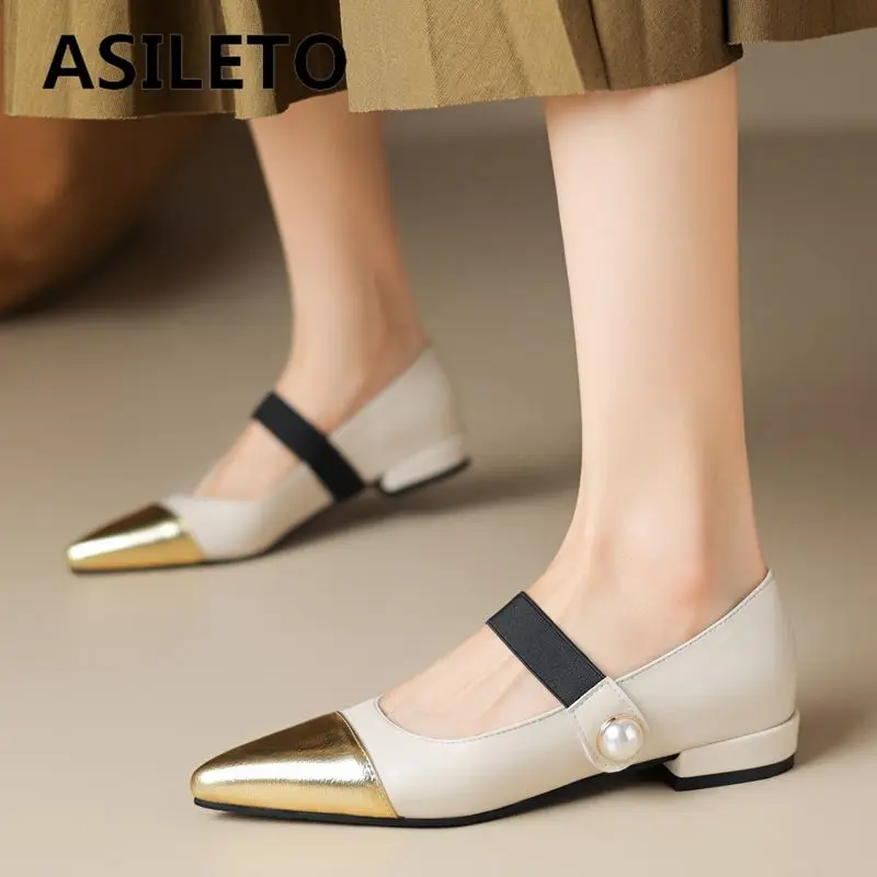 

ASILETO Female Korea Soft Flats Pointed Toe Slip On Mixed Color Shallow Plus Size 42 43 Retro Fashion Daily Women Shoes Autumn