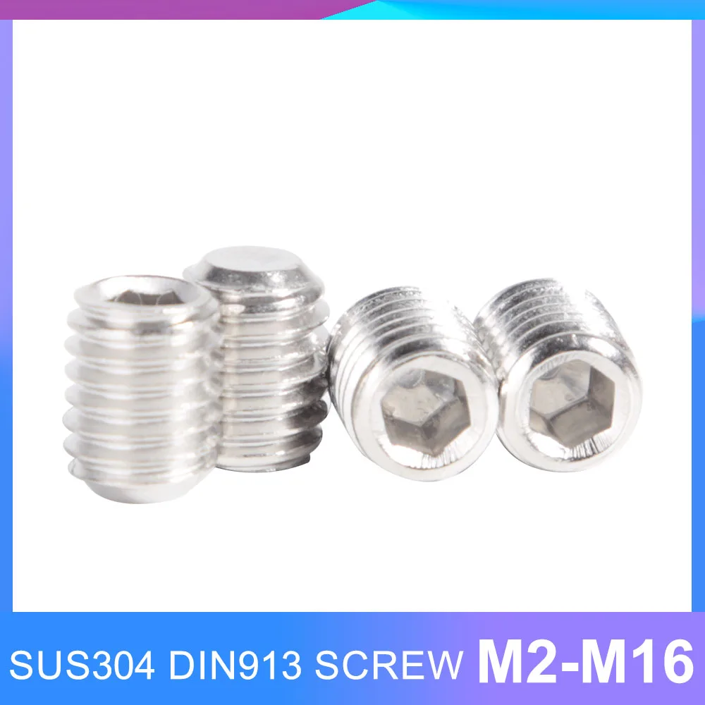 

M2 M2.5 M3 M4 M5 M6 M8 M10 M12 M16 DIN913 304 A2 Stainless Steel Hex Hexagon Socket Allen Flat Point Set Screw Grub Bolt