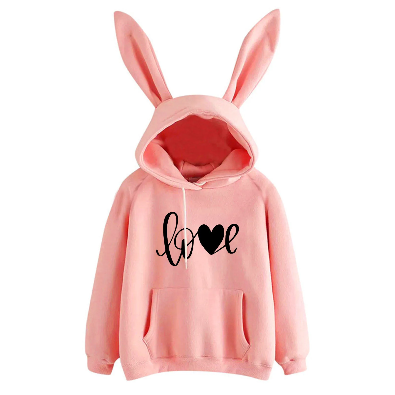 

Autumn Spring Kawaii Rabbit Ears Women Hoodies Fashion Hoody Casual Colors Solid Color Warm Sweatshirt Hoodies For Ladies