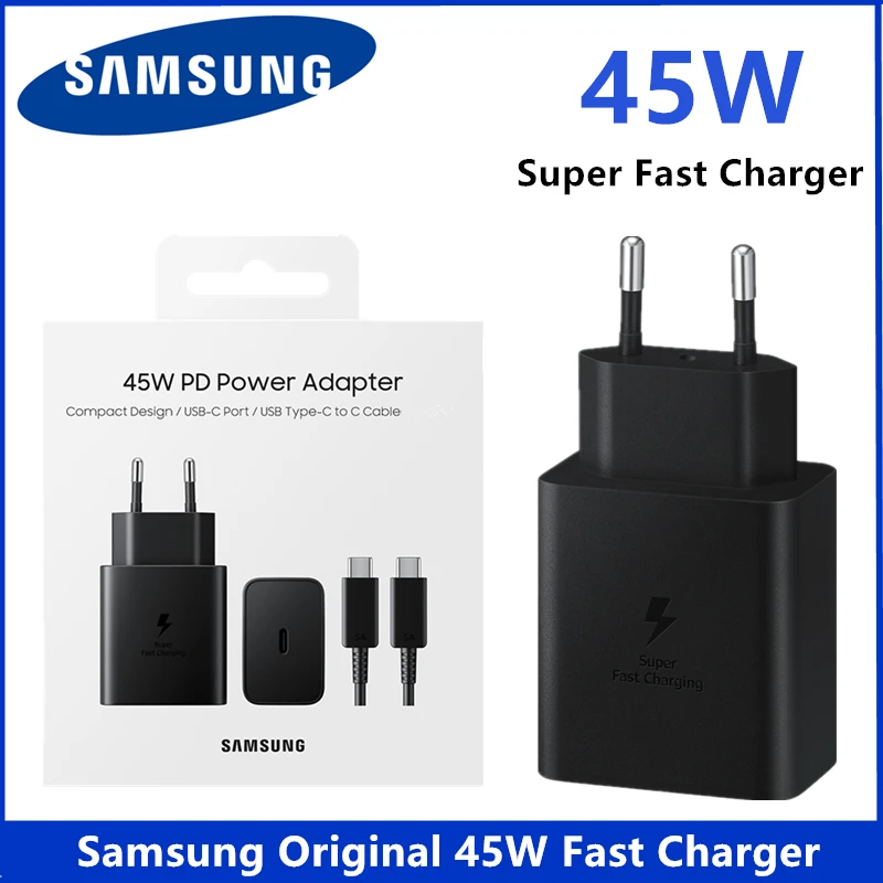 Original Samsung 45W Super Fast Charger USB-C For Galaxy S22 S21 S20 Ultra S10 S9 S8 Plus Note20 10+ Quick Adapter TYPE C Cable
Original Samsung 45W Super Fast Charger USB-C For Galaxy S22 S21 S20 Ultra S10 S9 S8 Plus Note20 10+ Quick Adapter TYPE C Cable