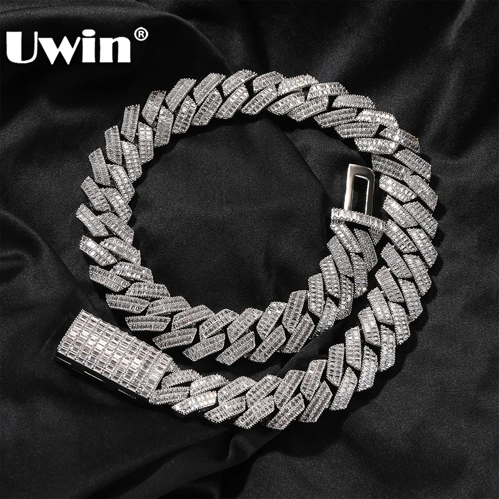 

UWIN 20mm Heavy Miami Cuban Link Chain Necklaces Iced Out Baguettecz Cubic Zircon Bling Necklaces Hip Hop Jewelry for Gift