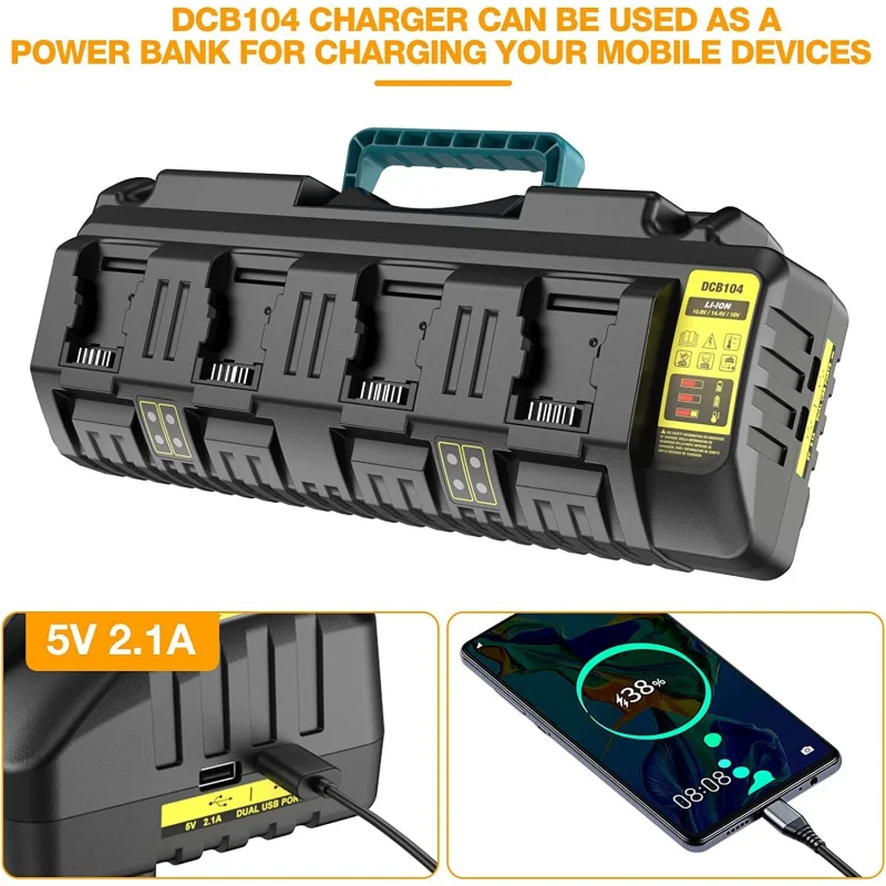 DCB104 Charger Rapid Optimum 4 Port 3A Chargin Current For Dewalt XR 10.8V 14.4V 18V 20V Flex Volt Lithium Battery DCB112 DCB115
DCB104 Charger Rapid Optimum 4 Port 3A Chargin Current For Dewalt XR 10.8V 14.4V 18V 20V Flex Volt Lithium Battery DCB112 DCB115
