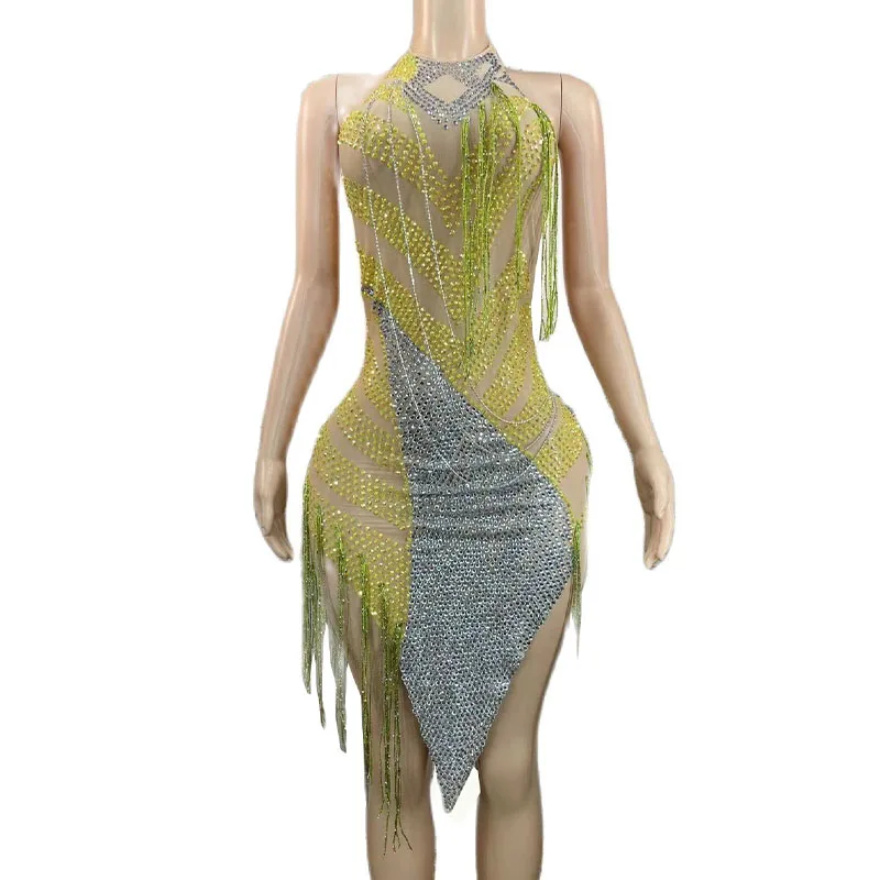 New Women Yellow Tassel Latin Rhinestone Fringes mesh Transparent Sexy Latin Dance Dresses
New Women Yellow Tassel Latin Rhinestone Fringes mesh Transparent Sexy Latin Dance Dresses
