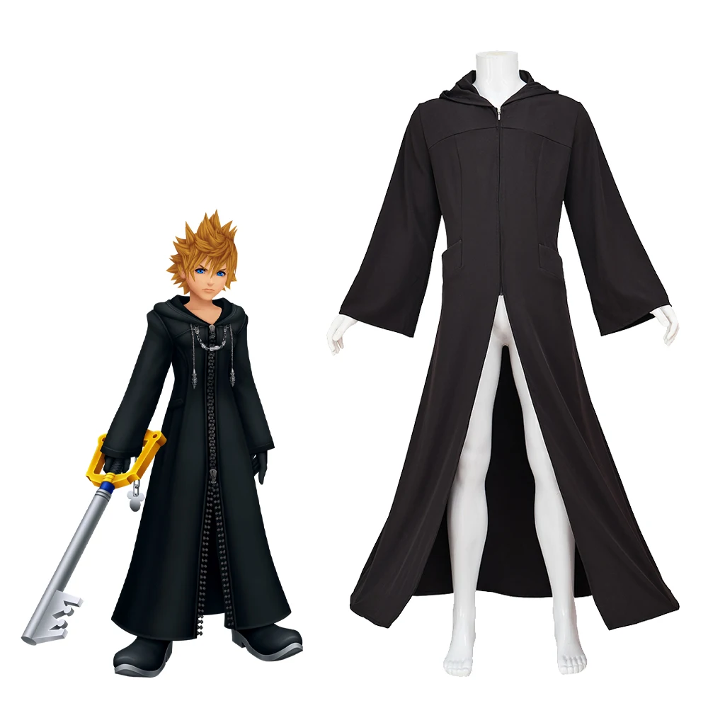 

Kingdom Hearts Organization XIII Roxas Cosplay Costume Black Trench Coat Adult Men Long Robe Halloween Party Outfit