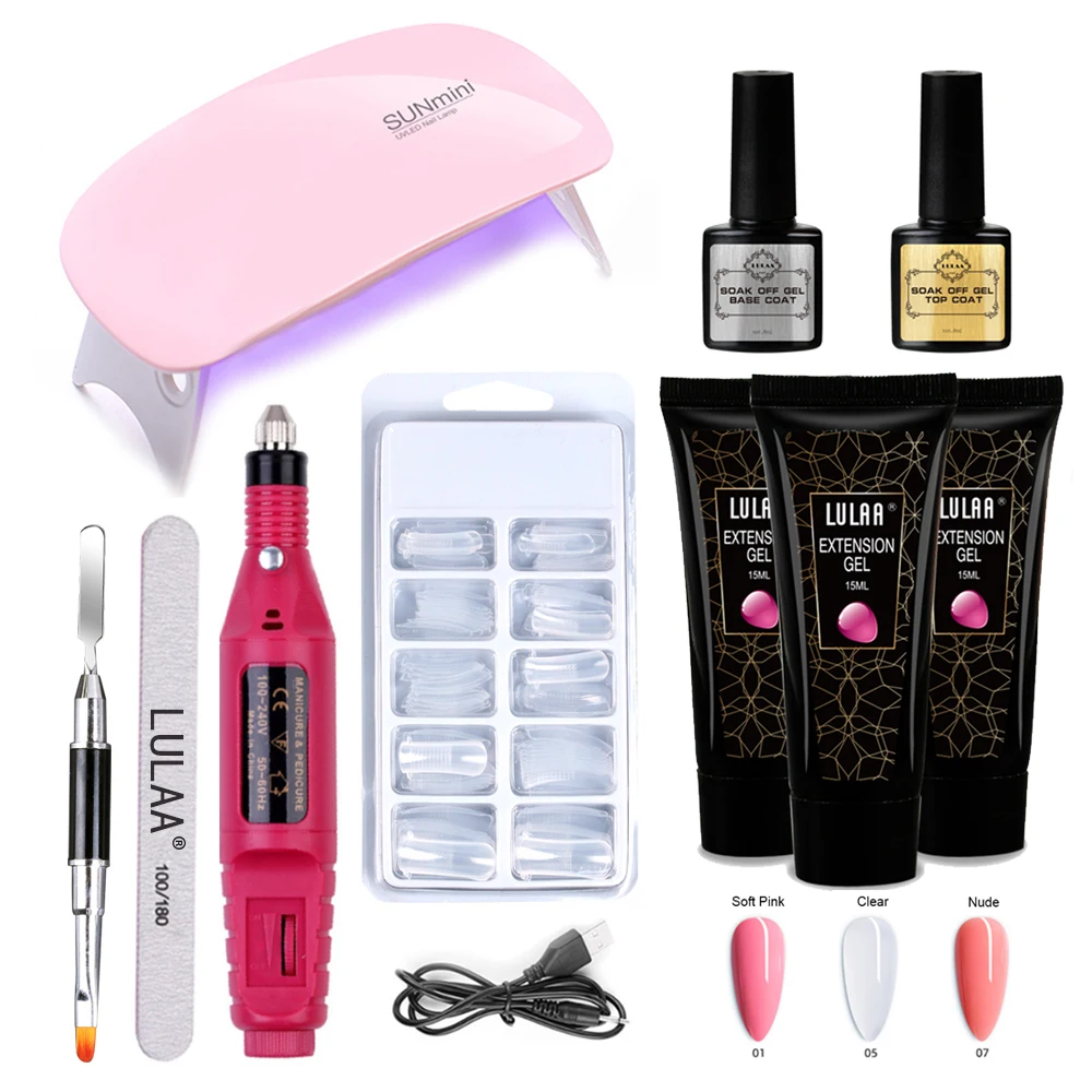 CNHIDS Extension Nail Gel Set Clear Nude Glitter Color Full Manicure Kit With Drill Machine