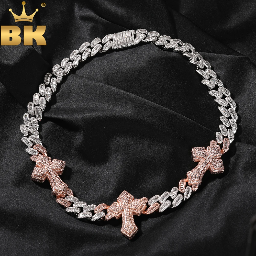 

TBTK 3pcs Gothic Cross Icy Miami Cuban Link Chain Necklace Prong Setting 5A Cubic Zirconia Choker HipHop Fashion Jewelry
