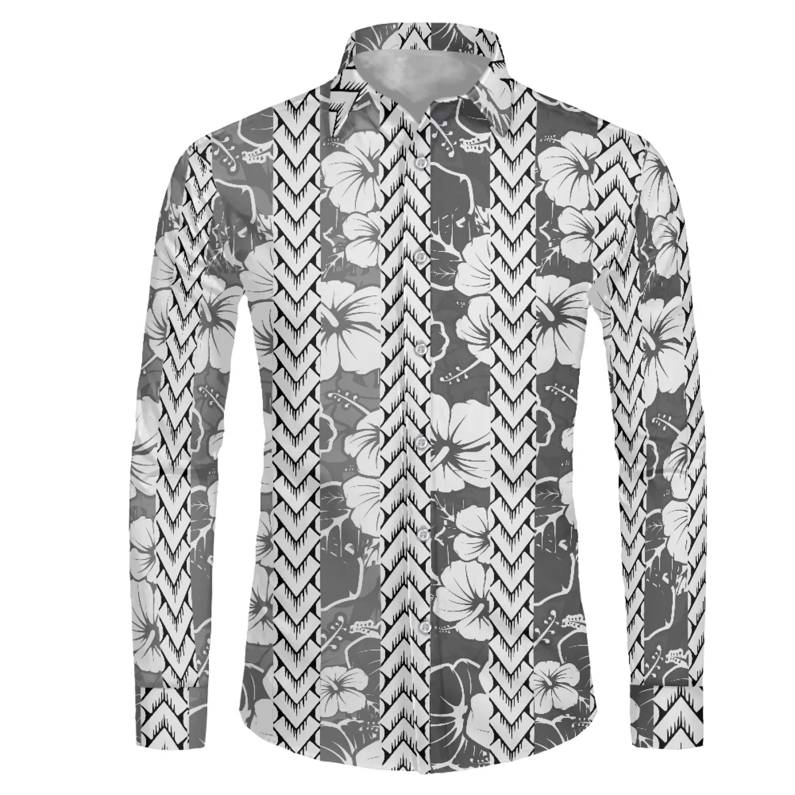 

Polynesian Tribal Samoan Totem Tattoo Samoa Prints Shirt Tops Casual Long Sleeve Shirt Slim Fit Shirt Men Camisa Social Clothes