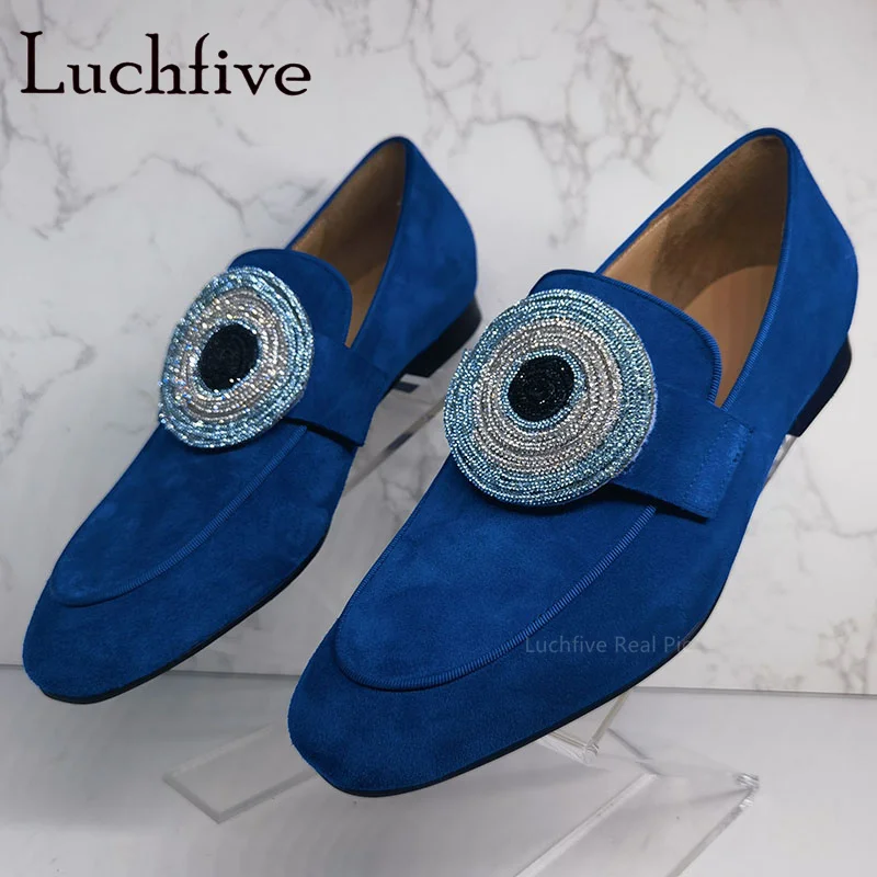 

2024 Spring New Suede Loafers Flats Shoes Slip On Round Toe Blue Mules Brand Casual Mary Jane Shoes Couple Shoes