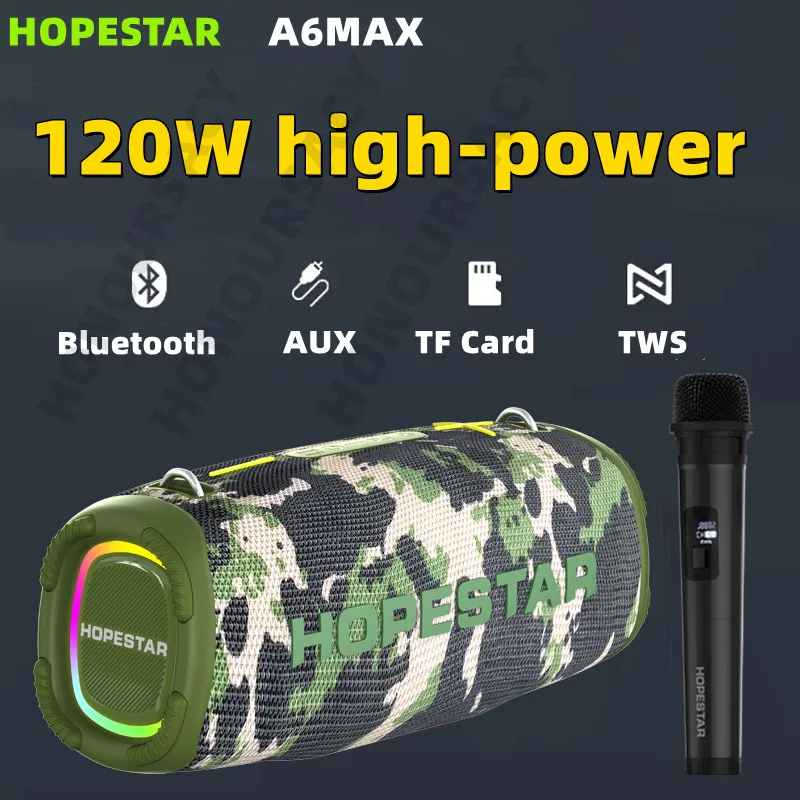 

HOPESTAR 120W Outdoor Waterproof Bluetooth Speaker RGB Light Effect Home Party Karaoke Subwoofer Caixa De Som A6 Max