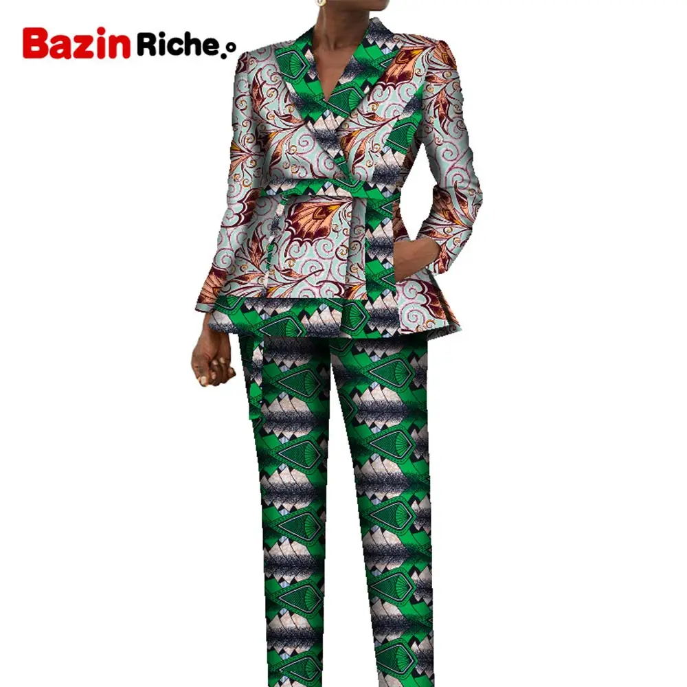 Bazin Women Dashiki Suits Tops Pant African Print Blazer for Women Fashion Patchwork with Adjust Belt Balzer and Pant WY7985
Bazin Women Dashiki Suits Tops Pant African Print Blazer for Women Fashion Patchwork with Adjust Belt Balzer and Pant WY7985