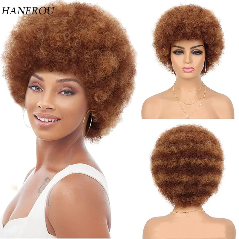 

Short Afro Kinky Curly Brown Wigs Synthetic Cosplay Red Pink Wig With Bangs For Black Women Daily Fake Hair Looking Natural